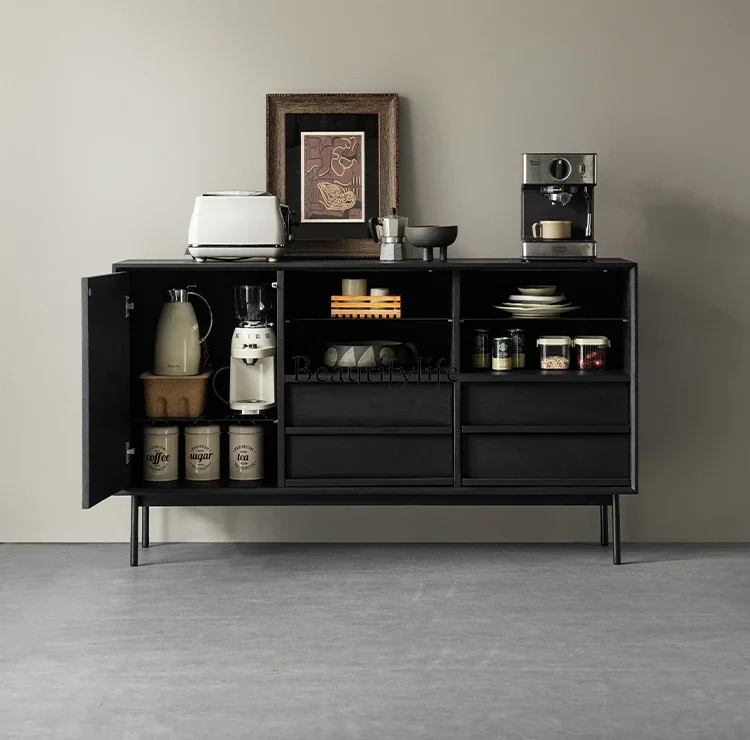 

Solid wood dining side cabinet, black storage, modern simple storage cabinet