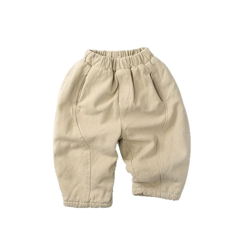 2025 شتاء جديد الأطفال الصوف السراويل الصلبة الفتيان سراويل تقليدية القطن طفل الفتيات بناطيل تدفئة زائد المخملية سميكة الاطفال الملابس