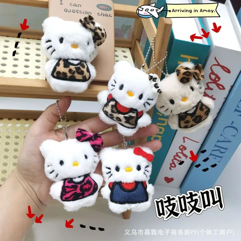 

Kawaii Hello Kitty anime Leopard print kt keychain Toy School bag pendant Kitten bow kitten pendant decorate Girl Keychain Gift