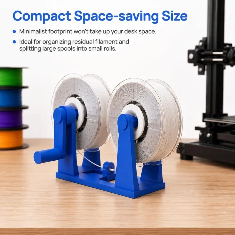 Material Rewinder, Roll Winding Tool with Flanged Roll Guides, Rotating Handwheel and Two-Station Frame for Roll-to-Roll H8WD