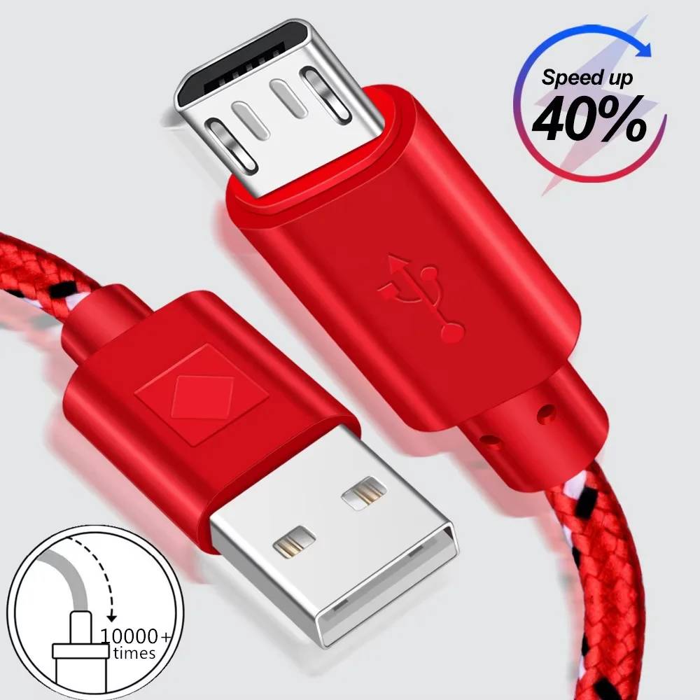 2.4A Micro USB Cable 0.5m/1m/2m/3m Data Sync USB Charge Cable For Samsung Huawei Xiaomi Android Nylon Braided Microusb Data Cord