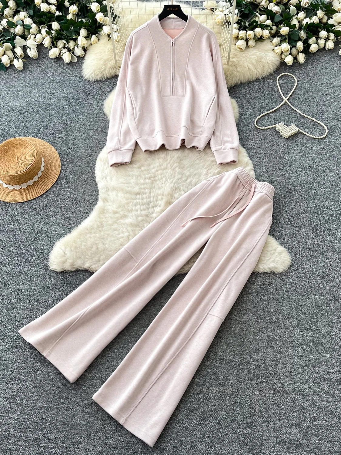 Women's Commute Style Long Sleeve Open Cardigan Jacket High Waist Wide Leg Pants Two Piece Set Fashionable Loose Fit Autumn Wear