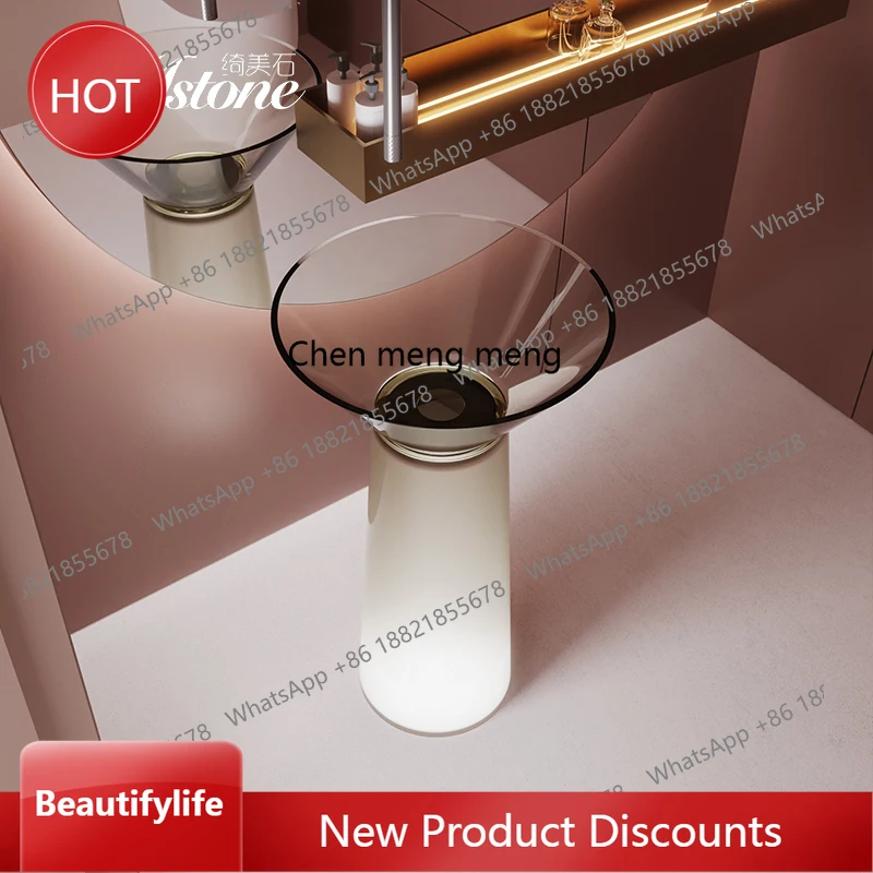 

zq10 Artificial stone pure resin colored crystal transparent floor-to-ceiling hotel column wash basin