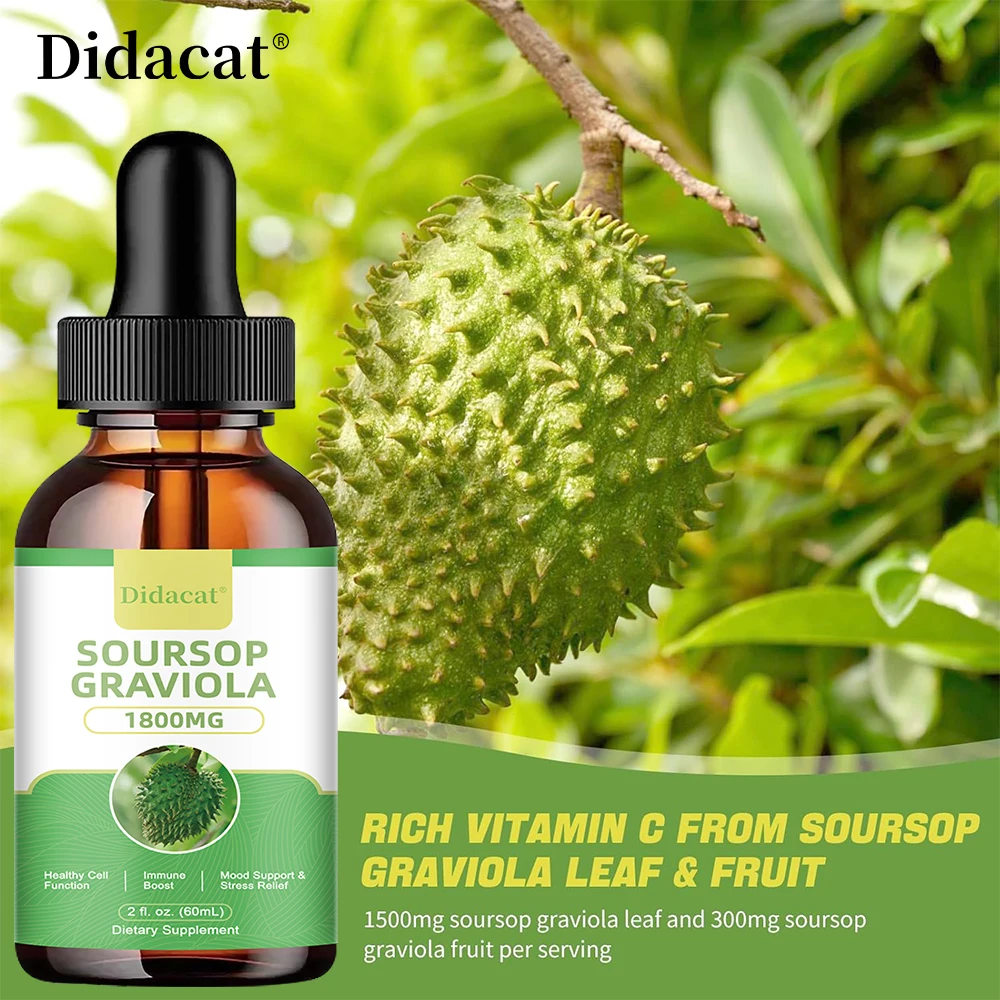 

Soursop Graviola Liquid Drops for Cell Support & Regeneration, Immune System and Gut Health Support, Relax, Gluten Free, 60ml