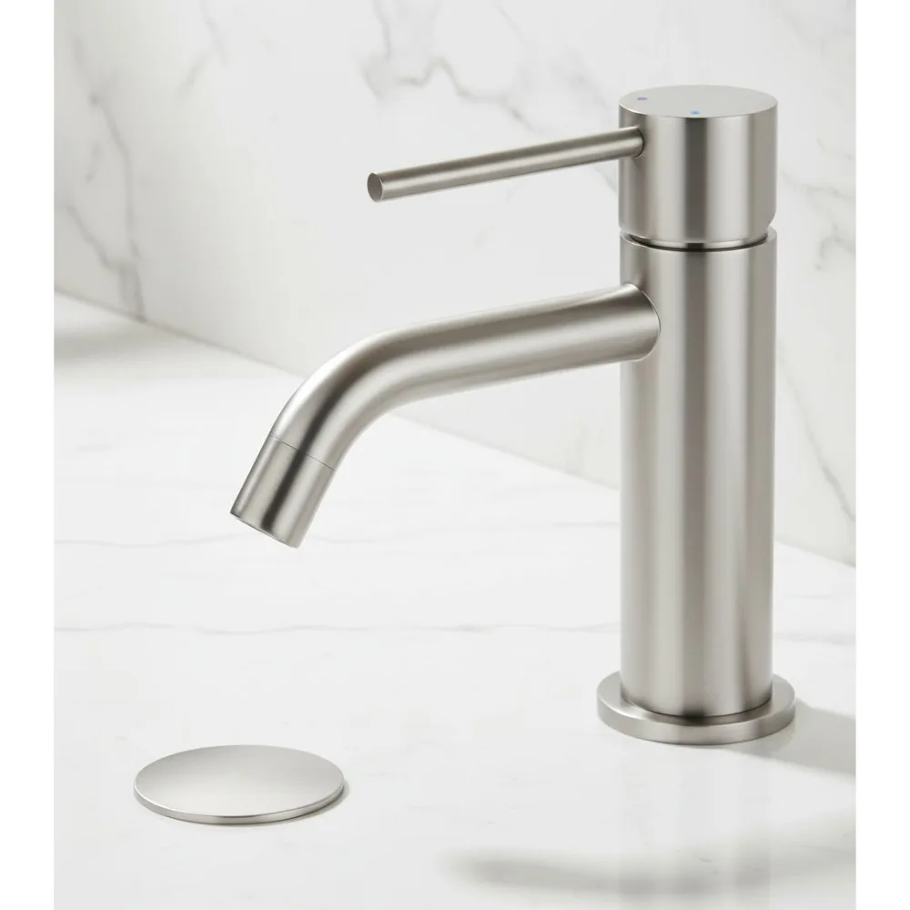 

Single Hole Bathroom Sink Faucet Brushed Nickel with Pop-up Drain & Supply Lines, Easy Install Modern Basin Tap