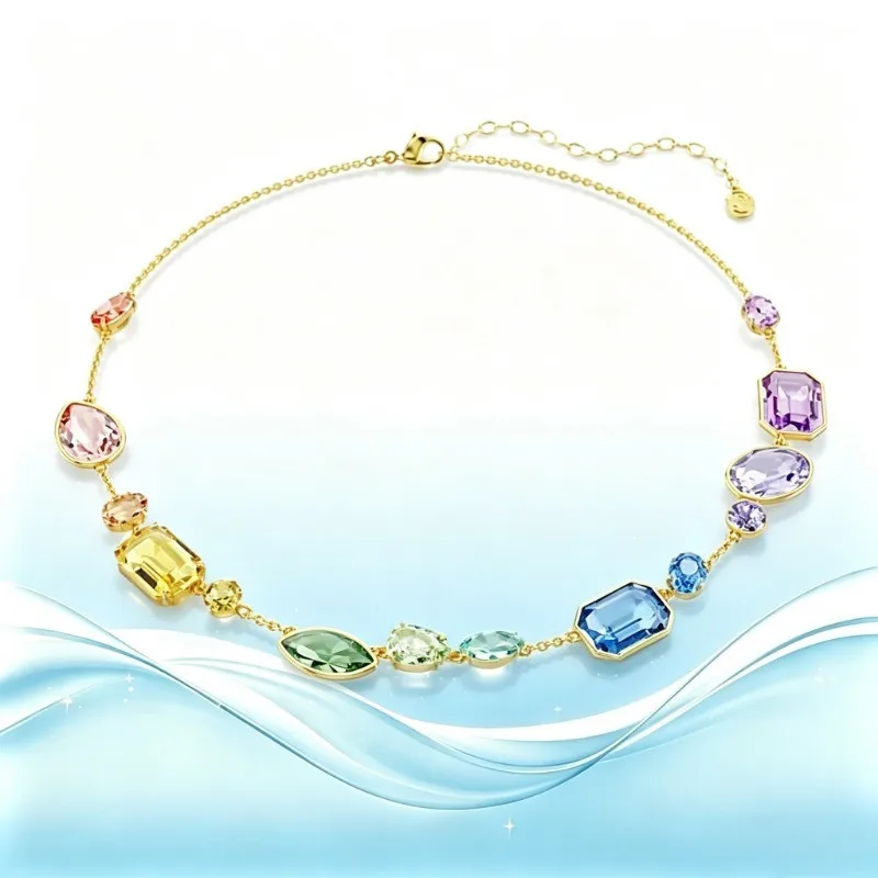 Romantic Shiny Crystal Clavicle Necklace Women Sparkling Rhinestone Pendant Chain Lightweight Adjustable Jewelry for Dating Travel Wedding Party Nice Gift for Female Friends Girlfriend