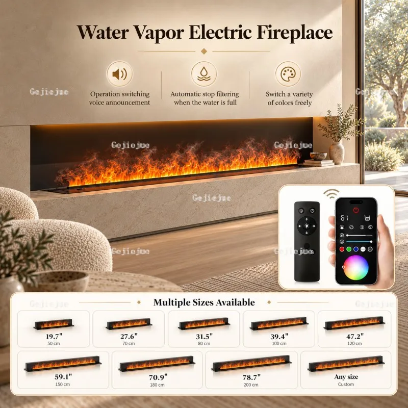 Smart 3D Water Vapor Fireplace Ultra-Quiet Under 35dB Mist Fireplace Humidifier for Bedroom, Auto Shut-Off Safety Fire Place