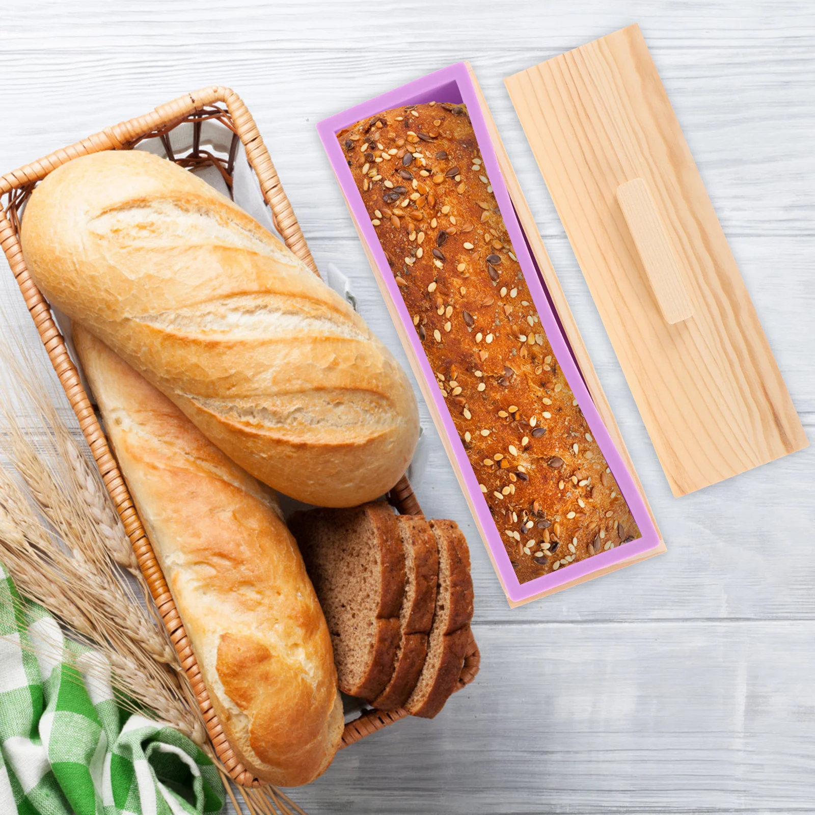 

1Set Wood Toast Box Rectangle Reusable Loaf Pan Household Kitchen Baking Mold Loaf Pan Toast Mold Handle Design Bread Mold,