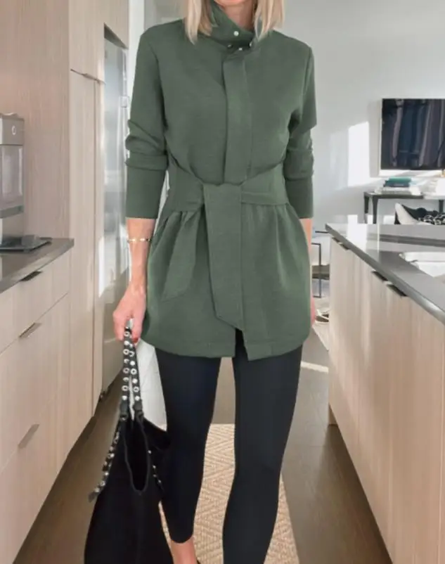 Stand Collar Long Sleeve Casual Tied Detail Sweater for Women Fashionable Knitwear with Tied Accents for Comfortable Wear