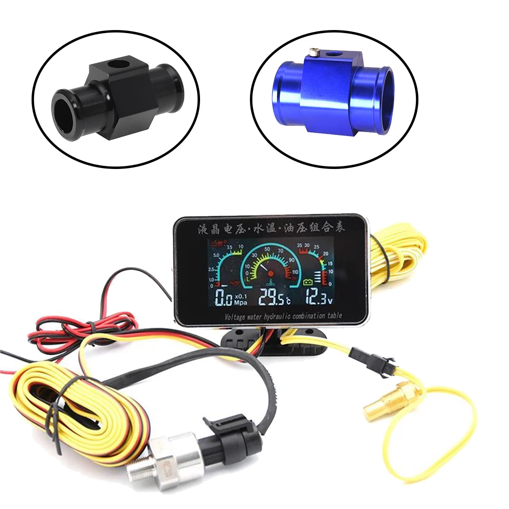 3 IN 1 Water Temperature/Oil Pressure/voltage Gauges+Water Temperature Sensor 12/24v Multi-Function Digital Gauge with Alarm