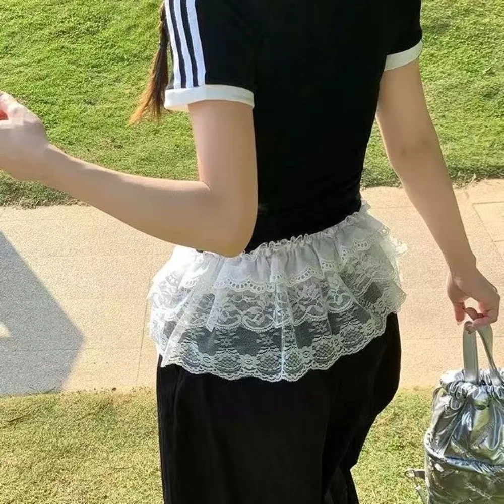 

Сексуальная INS Корейская милая короткая юбка в стиле Лолиты Y2k Белая многослойная цельная кружевная юбка с рюшами и поясом на шнуровке