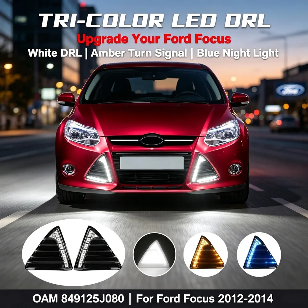 VKY-FD753-L2LED Dual Color LED DRL For Ford Focus 2012 2013 2014 Daytime Running Light Fog Lamp Turn Signal Left Right Pair