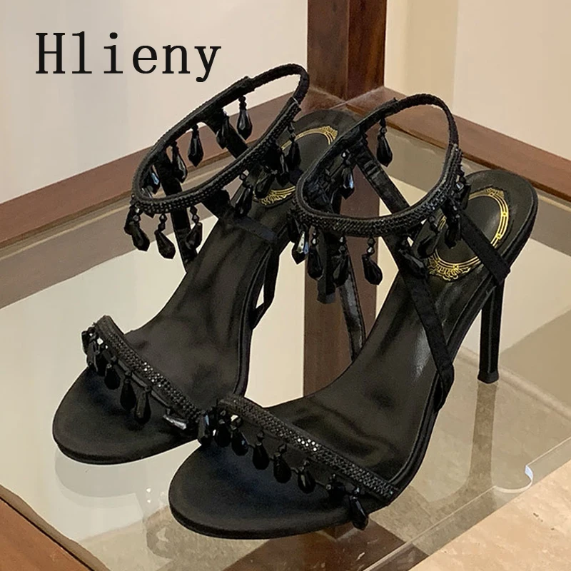 Элегантные женские босоножки Hlieny с кристаллами, на тонком высоком каблуке, модные, в уличном стиле, с ремешком на щиколотке, для свадьбы, банкета, выпускного вечера
