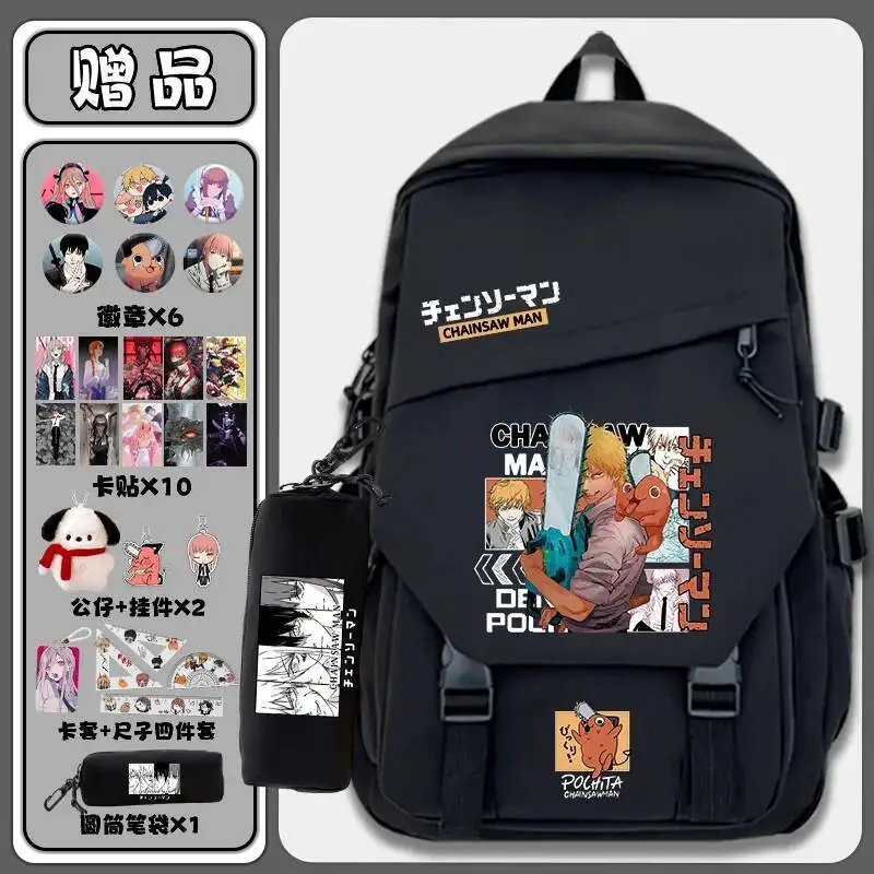 

Anime Game Black White Blue Pink Chainsaw Man Student Teens School Bags Large Capacity Backpacks