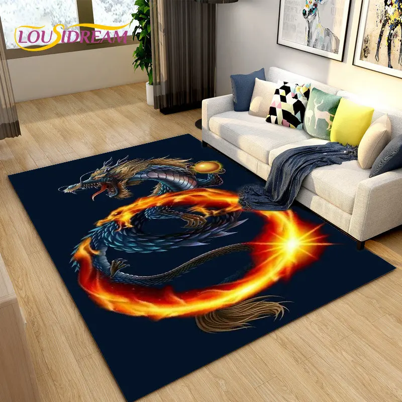 3D Mysterious Dragon Area Rug,Carpet Rug for Living Room Bedroom Sofa Doormat Decoration,Children Play Game Non-slip Floor Mat