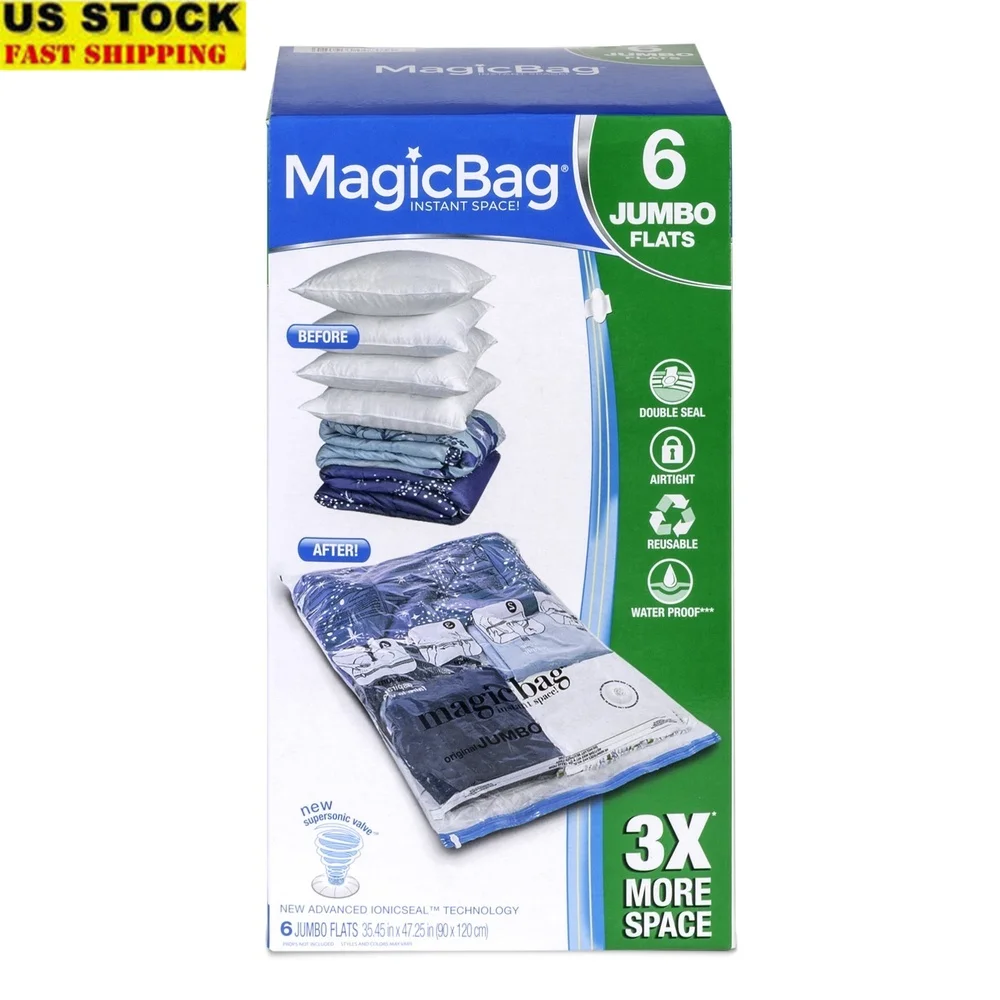 

Portable Vacuum Sealed Storage Bags 6 Pack Clear Airtight Space Saver Waterproof Zipper Design Dust Odor Protection