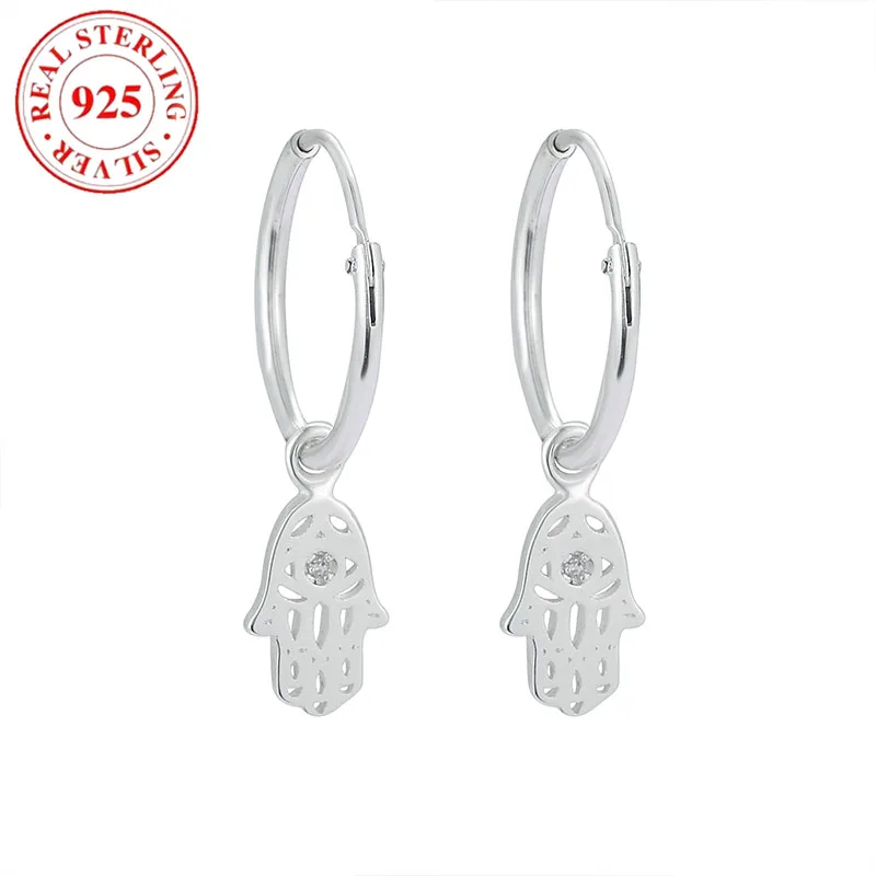 

925 Sterling Silver Hand of Fatima Women's Earrings Hypoallergenic Suitable for Gifts