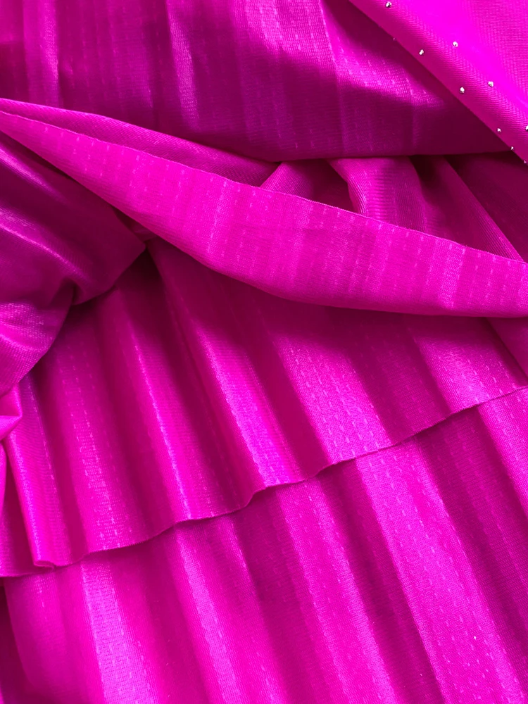 Vrouwen Zomerjurk Elegante High-End Avond Lantaarn Mouwen Tailored Taille Kristal Verfraaid Flounce Ruches Zoom Vrouwelijke DS296