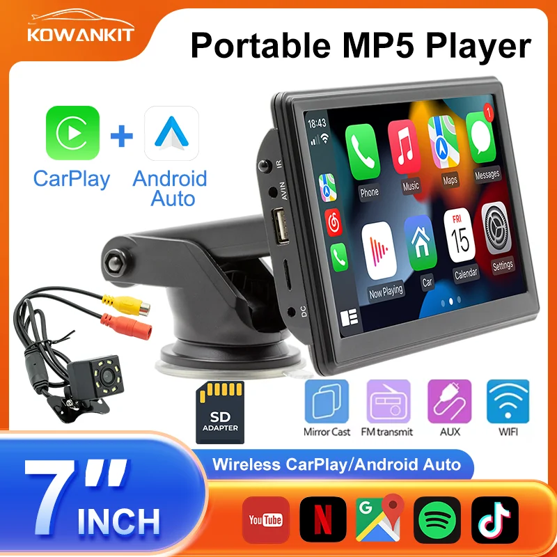 

Универсальный 7-дюймовый мультимедийный экран, автомобильный беспроводной CarPlay Android Auto WIFI BT, автомобильная навигация, портативное цифровое FM-радио KowanKit