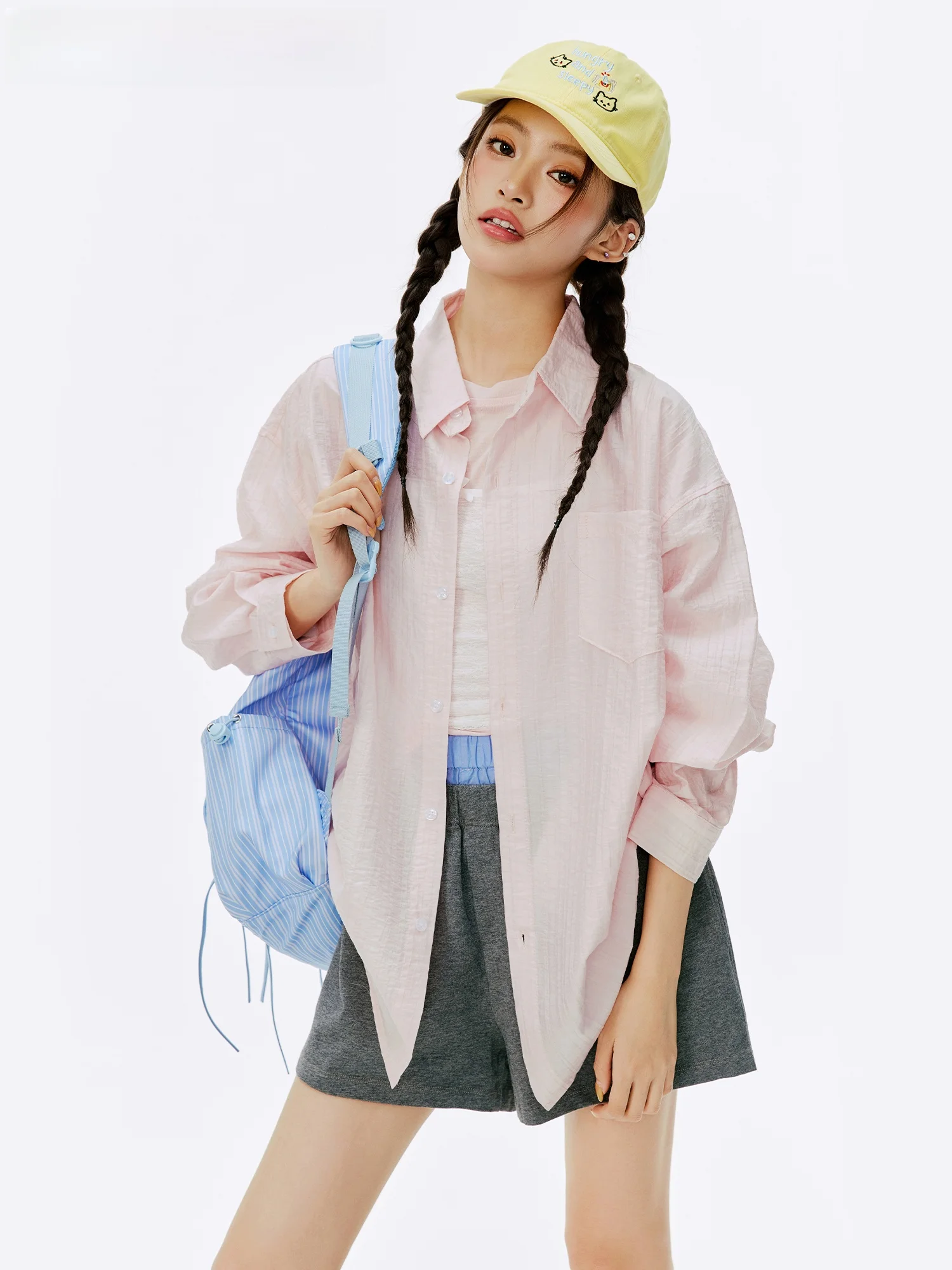 

Blue Loose Long Sleeve Women's Shirt Casual Style Sun Protection Outerwear Breathable Comfortable Moisture Wicking Fabric
