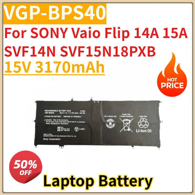 

Laptop Battery 15V 3170mAh VGP-BPS40 For SONY Vaio Flip 14A 15A SVF14N SVF15N18PXB Brand-New High Quality