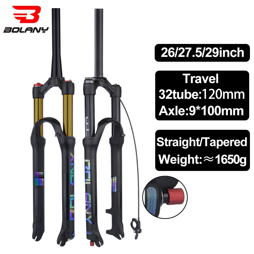 

BOLANY MTB Suspension Fork 26 27.5 29" Magnesium Alloy Pneumatic Fork Straight/Taper Tube Shock Adjustment Shock Absorber