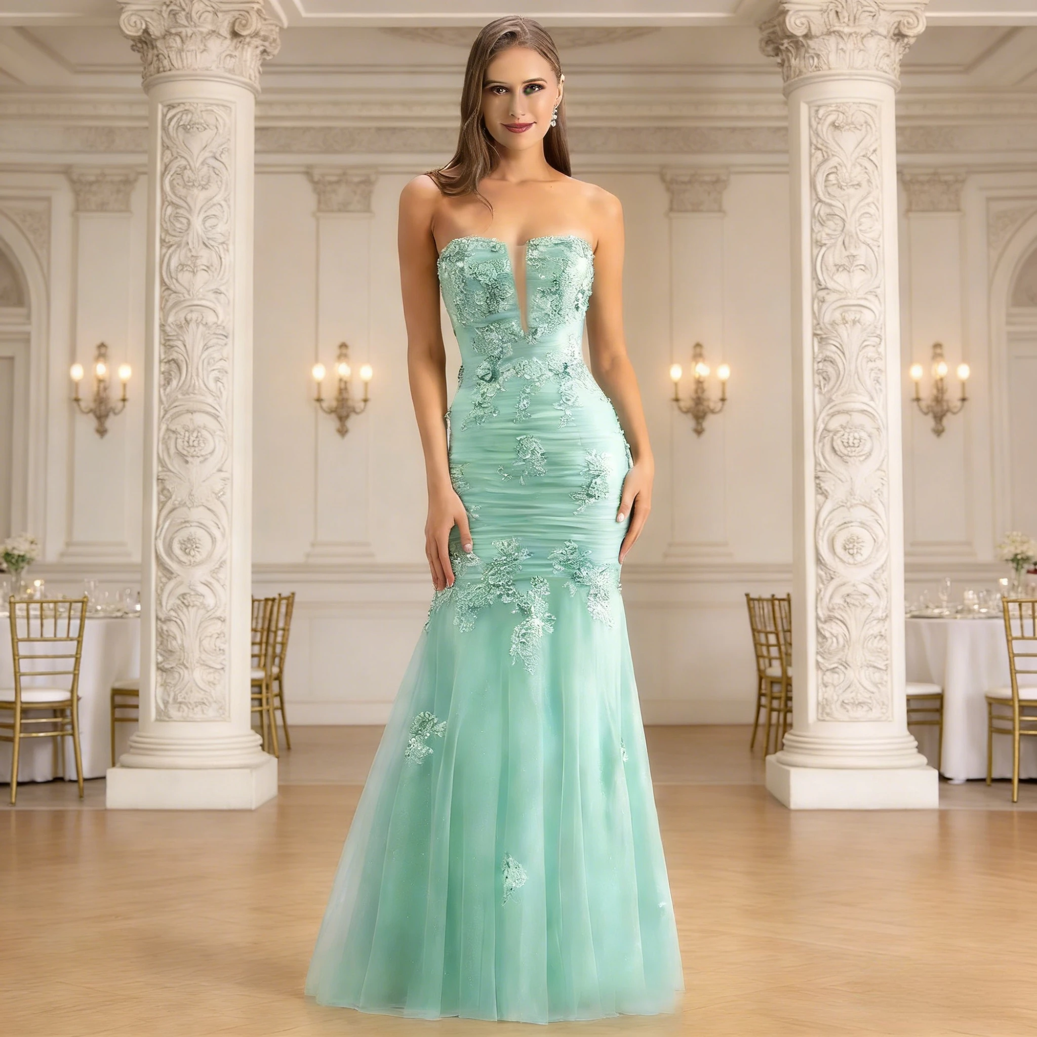 

Sage Green Mermaid Prom Dresses Glitter Lace Sleeveless Women Evening Dresses Floor Length Customized Formal Parties Gowns