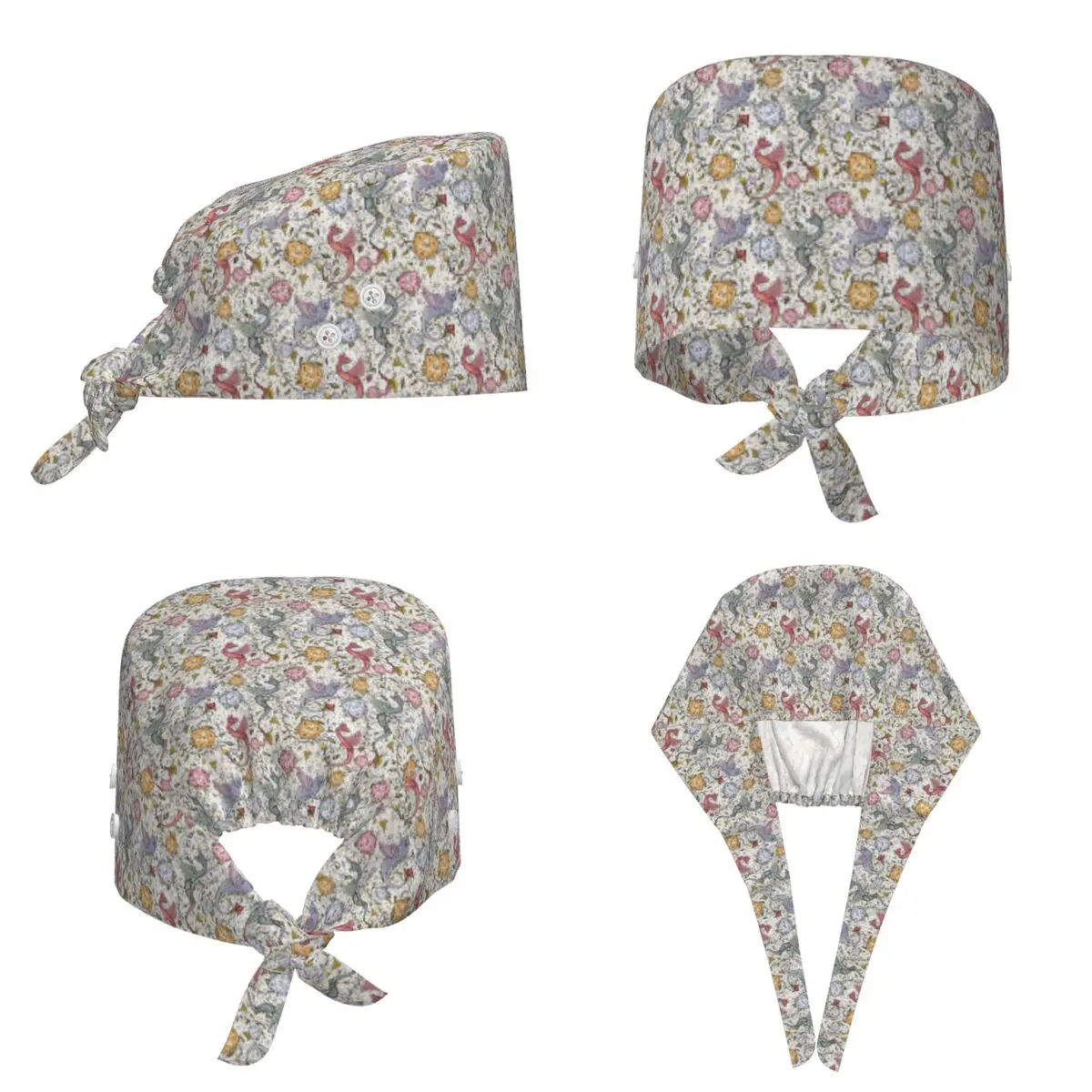 Medieval Dragon And D20 Dice Dnd Pattern Scrub Hat Doctor Working Surgical Cap Men Women Adjustable Nursing Caps for Dentist