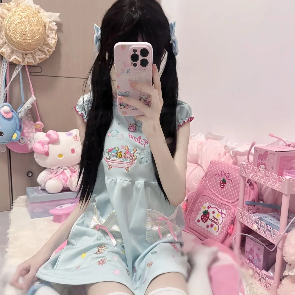 Japanese Dopamine Daughter Clothing Sweet Girl Cartoon Mp Embroidery Cute Core Dress Autumn New Soft Girl Y2k Dress Mini Dress