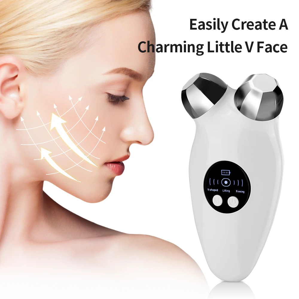 Mikrostrom-Schönheits gerät elektrische V Gesicht Instrument Firmen und hebt Haut 45 ℃ warme Kompresse Facelift ing Rolloer Massage-Tool