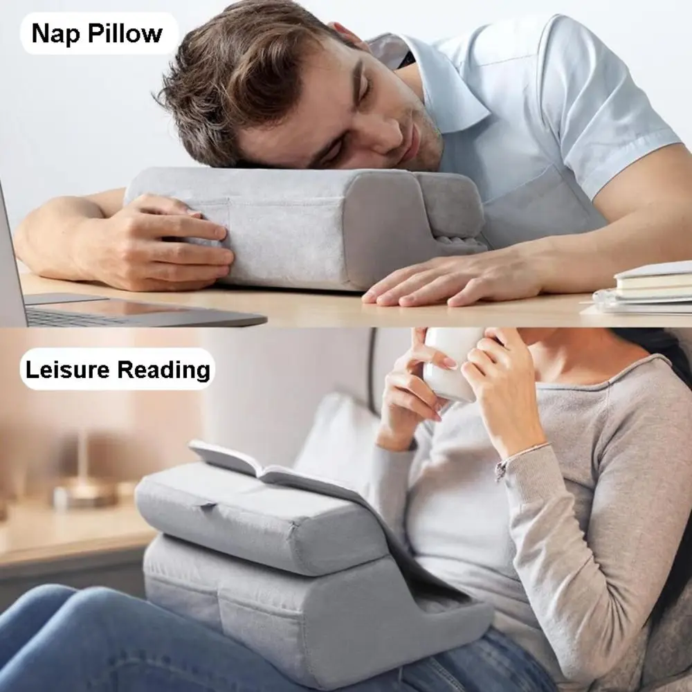 2-in-1 Tablet Pillow Stand for Lap Foldable Multi-angle Adjustment Bed Sofa Phone Holder Portable with Side Pocket view 2