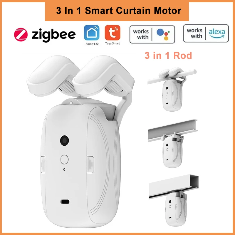 Tuya Zigbee Wifi Smart Curtain Driver Motor T U Roman Rod 3 in 1 Electric Curtain Robot Curtain Assistant Companion Work Google