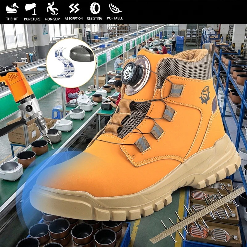 Professional Worker Protective High Top Safety Boots Rotary Knob Anti-smash Puncture Proof Steel Toe For All Work Sites Safety