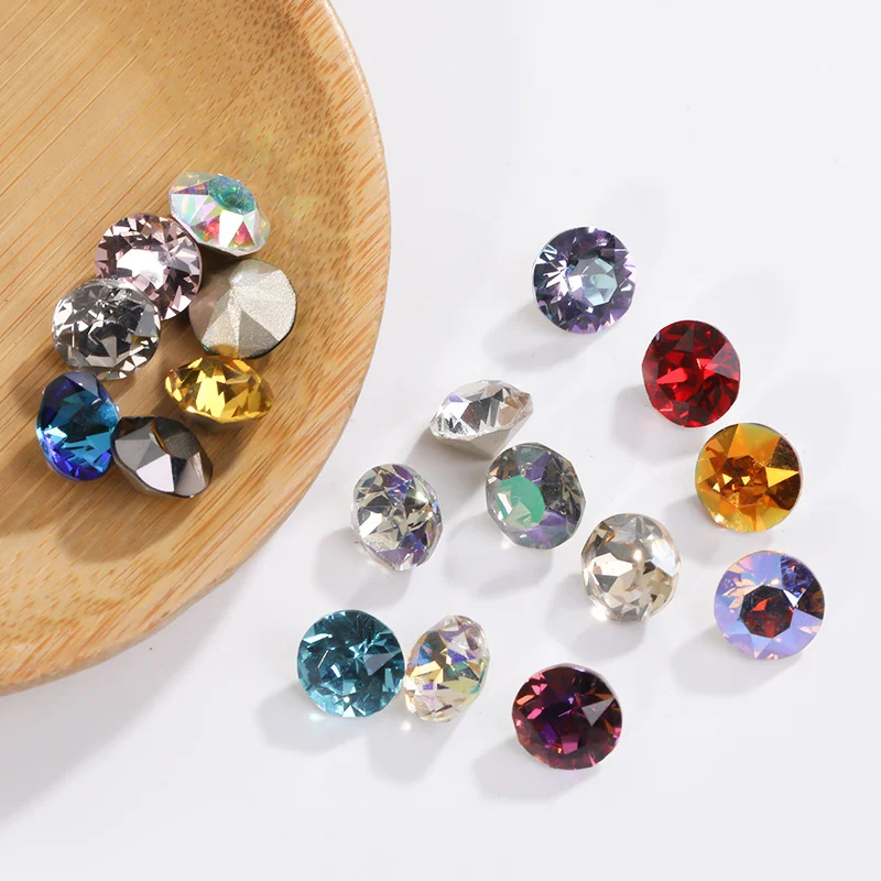 Round Rhinestones Diamond Glass Crystals Glitter 3/4/5/6/7/8/10mm Decoration Pointed Jewelry Making Glue On Nail DIY Accessories