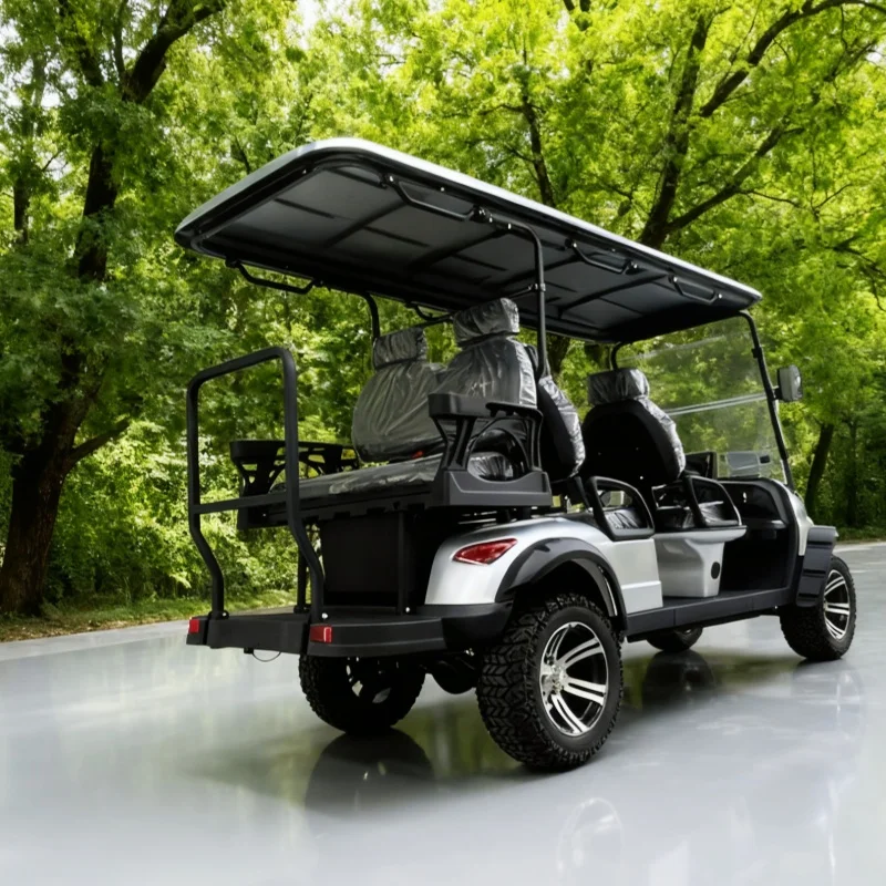 

Высококачественная уличная легальная электрическая тележка для гольфа 72 В, охотничья универсальная тележка и фермерская тележка, складное заднее сиденье + встроенный ящик для хранения