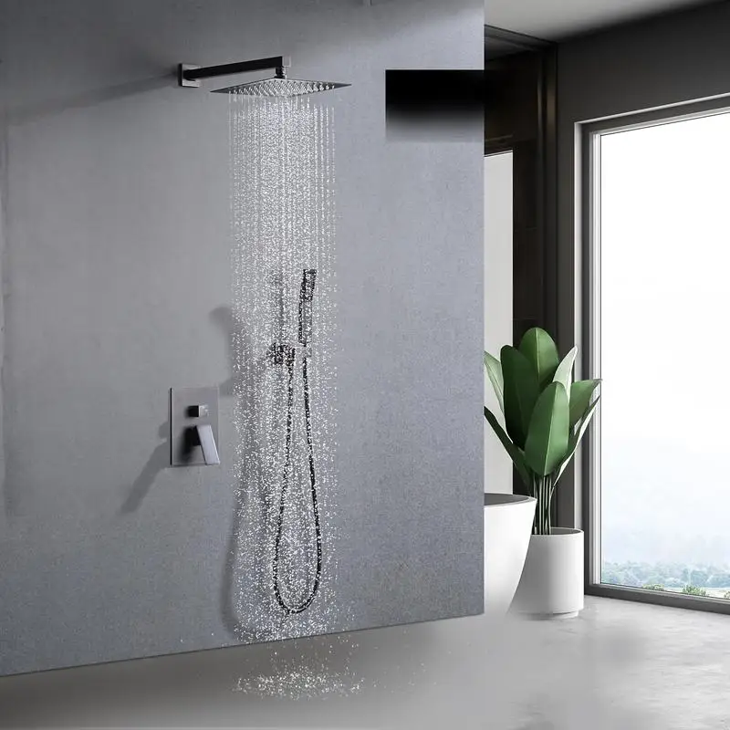 

Rainfall Shower Faucet Combo Set Wall Mounted with 10" Rain Shower Head & Handheld Shower Head