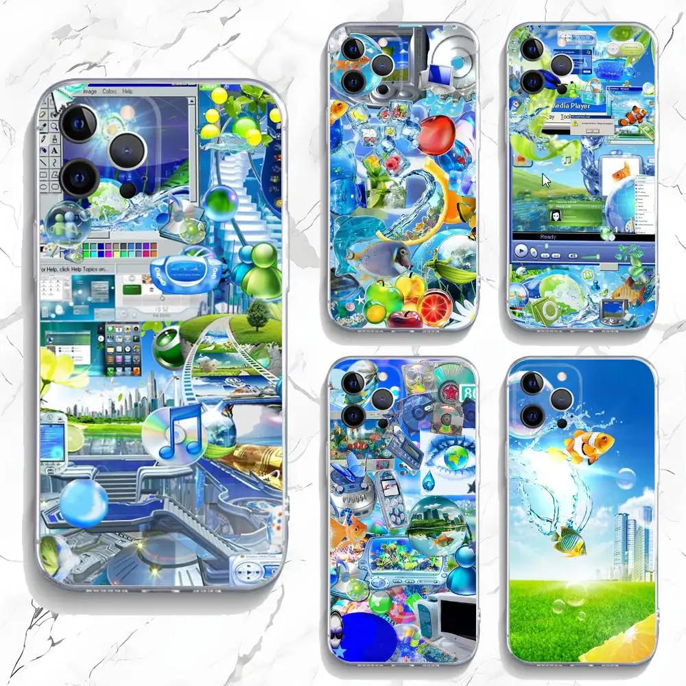 Phone Case For iPhone 17,16,15,14,13,12,11 Plus,Pro,Max,XR,Plus,E,MiniFrutiger Aero Transparent Soft Cover