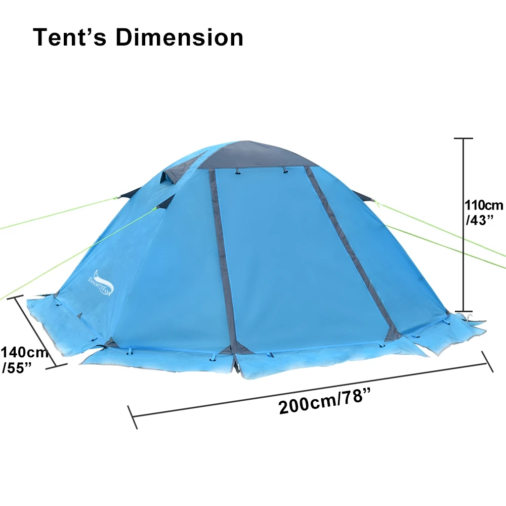 Desert Fox Tente de camping avec jupe pare-neige pour 2 personnes, sac à dos extérieur, randonnée, chaud, hiver, 4 saisons