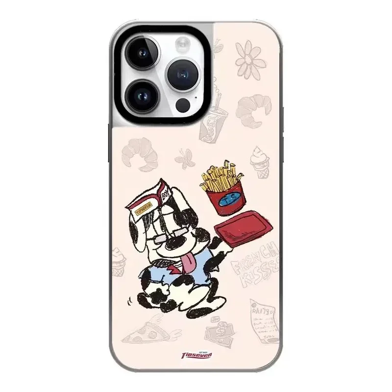 Graffiti Dog Silver Border iPhone 12 13 14 15 16 Pro Max Mirror Surface MagSafe Case Cover Shell