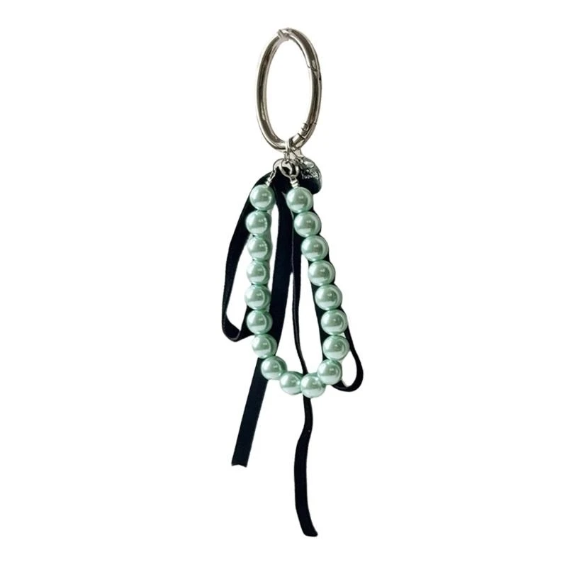 Sweet Ribbon Bowknot Pearls Keychain Pendant Lovely Keyring Charm Hangings Decorations for Purse Bag Backpack Handbag