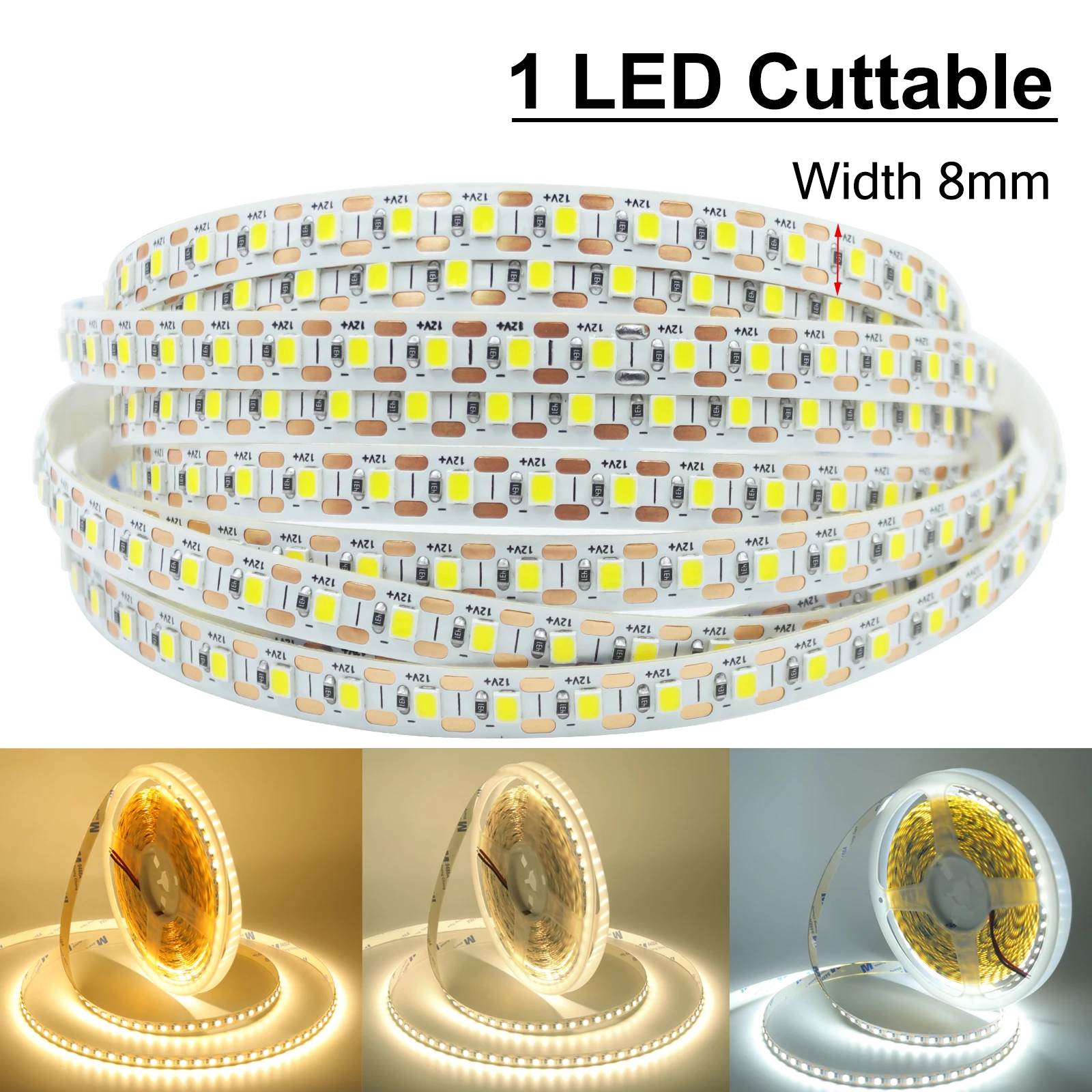 

5M 10M/Roll LED Strip Lights 12V 3000K 4000K 6000K 120LEDs/m Flexible Tape Ribbon No Voltage Drop Home Led Lights 1LED Cuttable