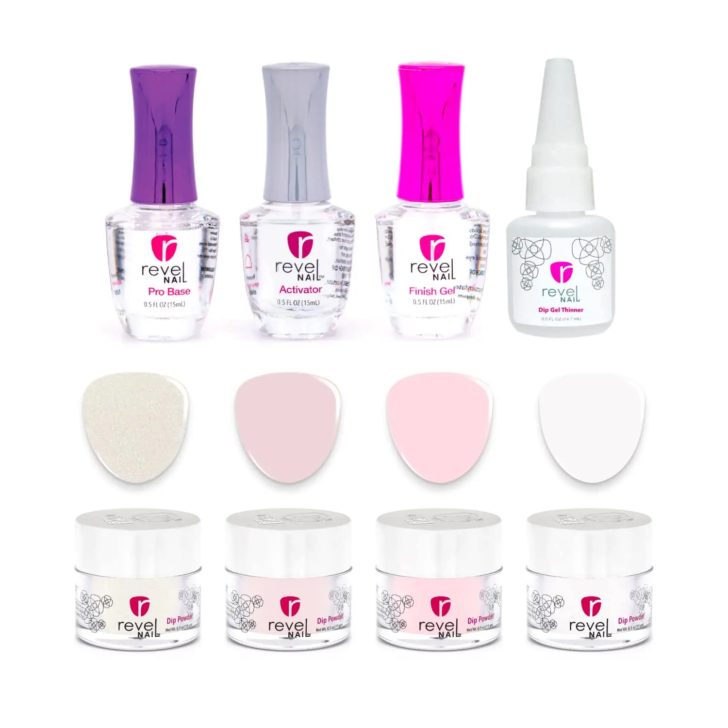 

4-Color French Manicure Dip Powder Starter Kit with Base Coat, Activator, Finish Gel & Thinner