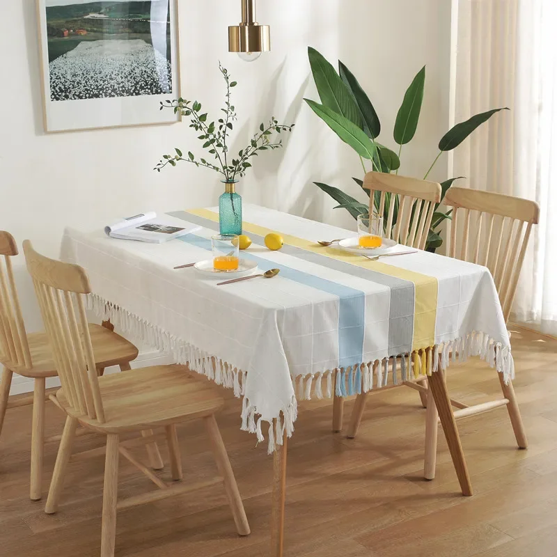 

hat14 Cotton Linen Tablecloth Tassel Rectangular Dining Table Fabric Tea Table Cloth Tablecloth