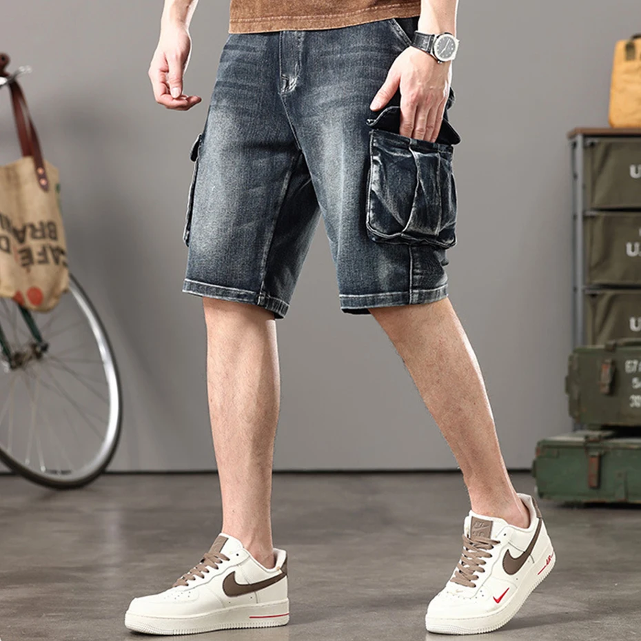 Plus Szie 44 Denim Shorts Men Summer Jeans Shorts Baggy Cargo Shorts Fashion Streetwear Short Pants Male Big Size