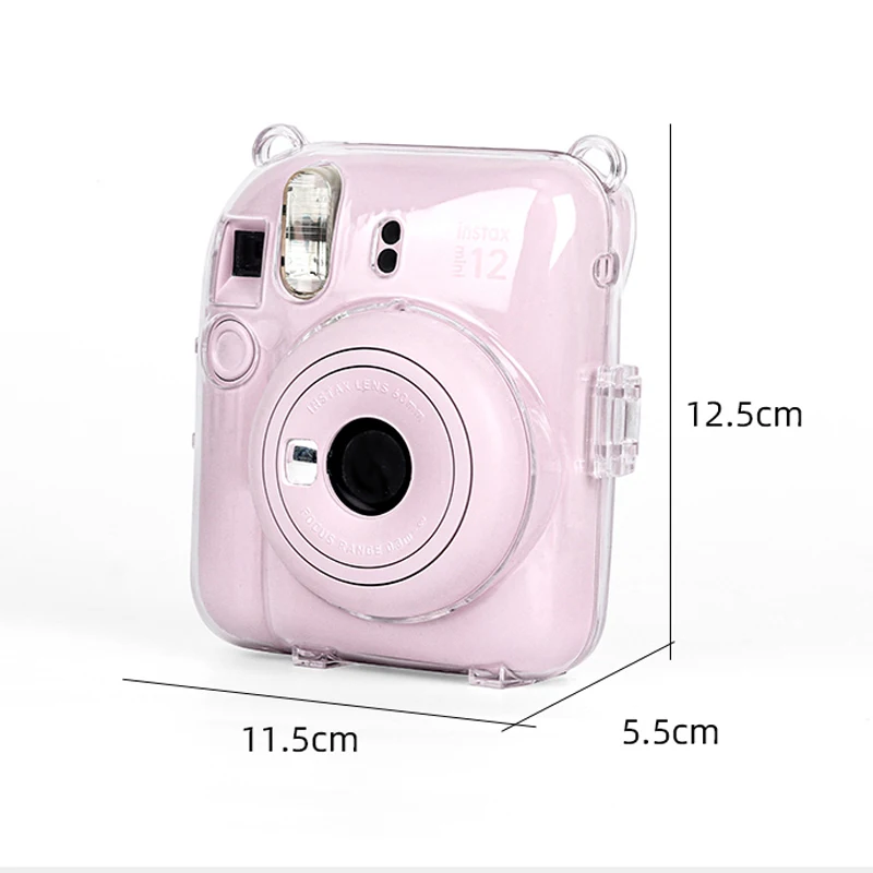 Instax mini 12用クリスタルクリアケース,カメラ保護ケース,ショルダーストラップ付き