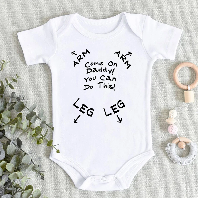 "Come One Daddy You Can Do This" Letter Pattern Newborn Bodysuits Autumn New Short Sleeve Baby Boy Girl Romper Infant Jumpsuits 2