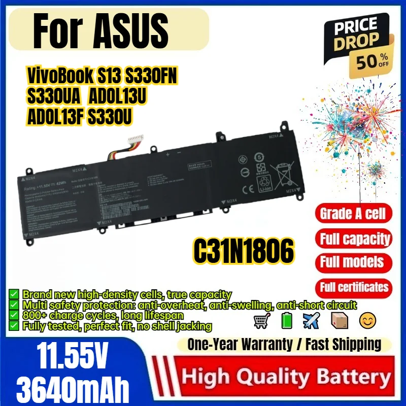 C31N1806 for ASUS VivoBook S13 S330FN S330UA  ADOL13U ADOL13F S330U Laptop Battery  High Capacity Battery Replacement Bateria