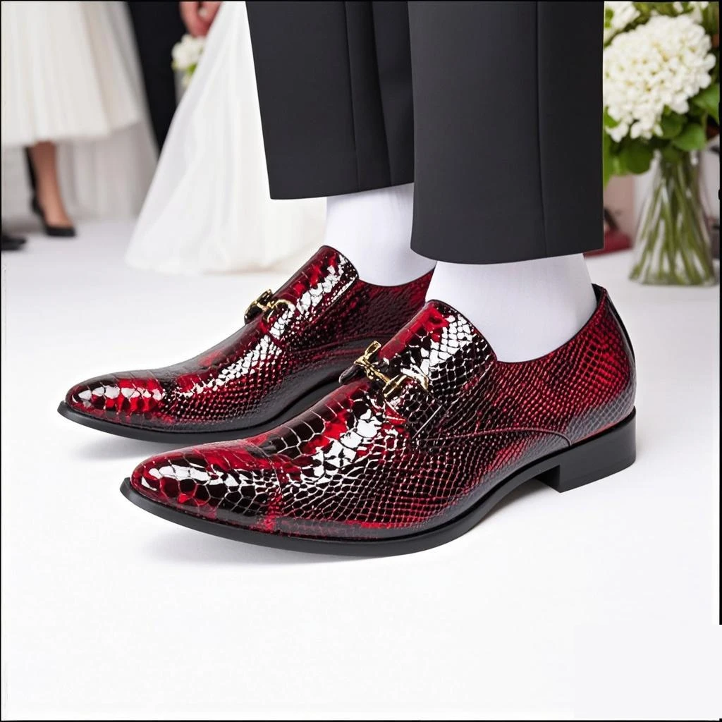 BOARD British Style Mens Metal Pointed Toe Dress Shoes Big Size Genuine Leather Stone Pattern Business Men Oxford Shoes