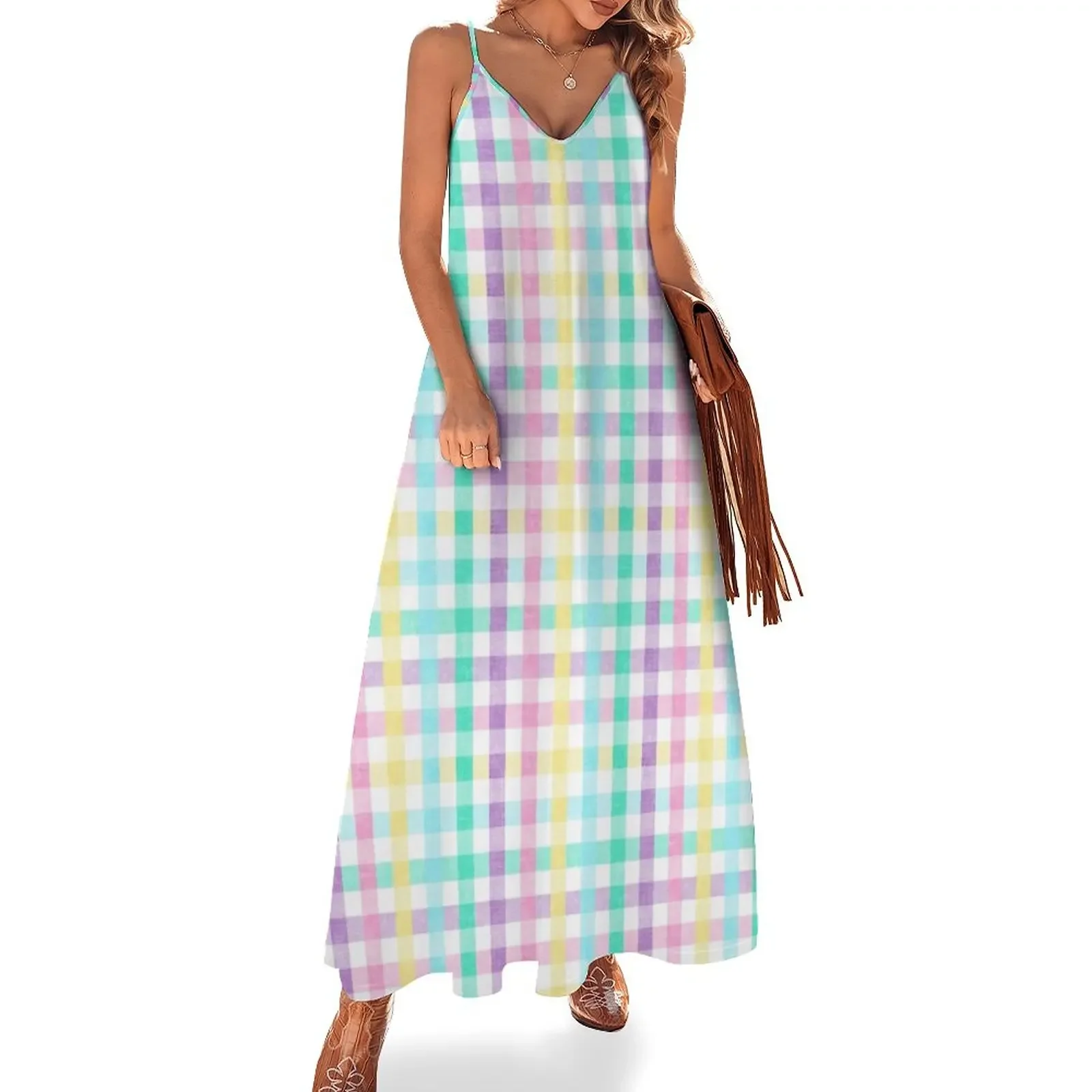 

Spring Plaid - Pastel Easter Check Sleeveless Dress Clothing female Womens dresses festival outfit women Dress