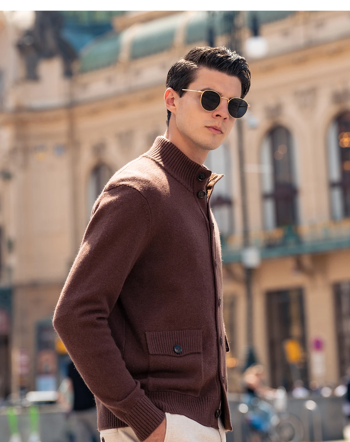 

Exquisite stand-up collar sweater coat spring and autumn solid color retro cashmere cardigan male 100% cashmere